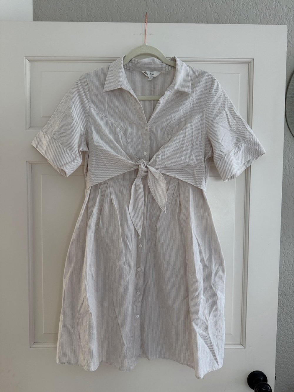 Ripe Light Beige Tie-Front Midi Shirt Dress